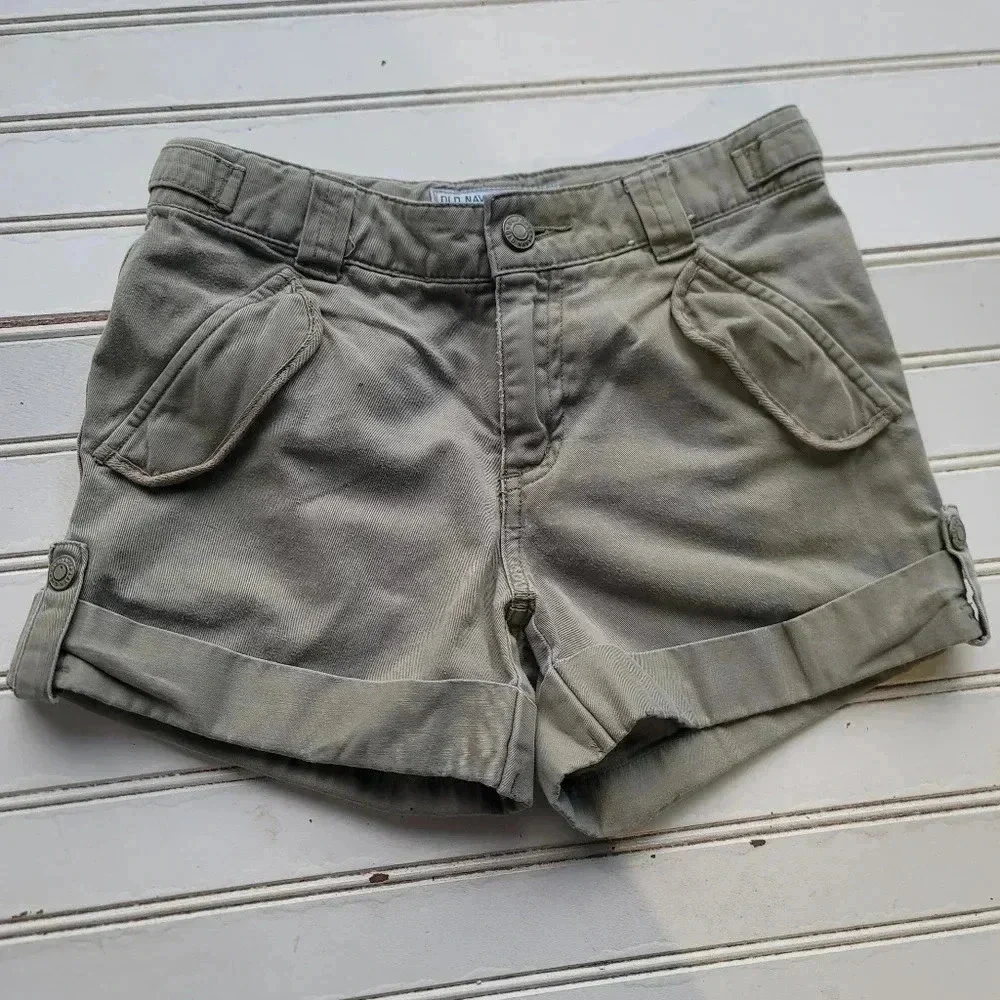 Girl 8 Old Navy Sage Green Cargo Pocket Adj. Waist Rolled Cuff Summer Shorts